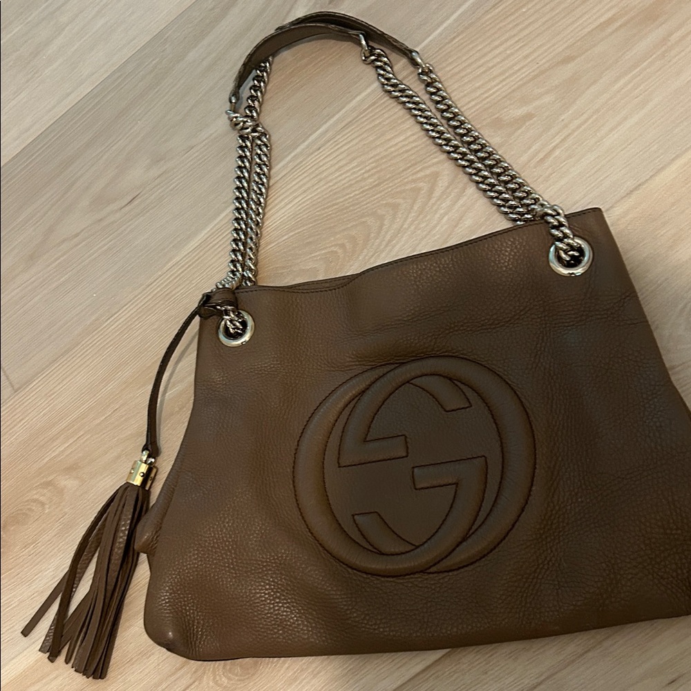 Gucci Soho Taupe Leather Shoulder Bag